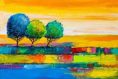 Oil painting landscape, colorful trees. Hand Paint jigsaw puzzle