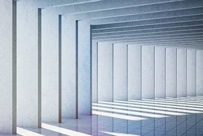 Conception architecturale de la salle en béton moderne