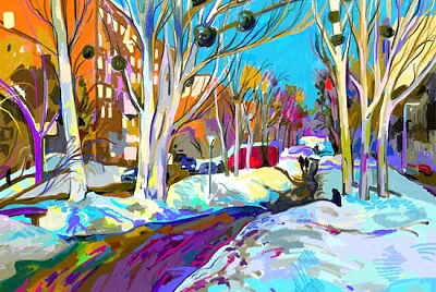 Disegno di paesaggio urbano invernale