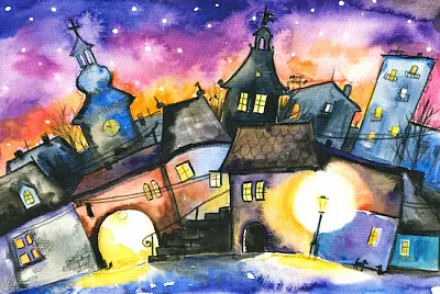 Città di notte Pittura