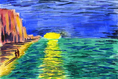 イブニングビーチの風景画