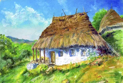 Vecchia casa sotto il tetto di paglia