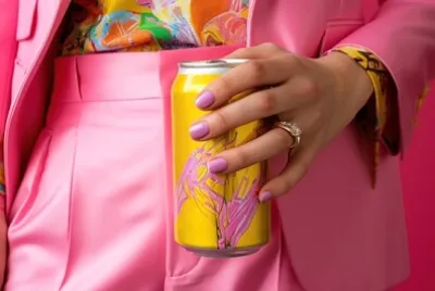 Różowa Dama Trzyma Puszkę Sody