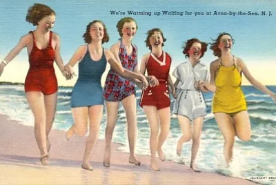 Donne sulla spiaggia (cartolina d'epoca)