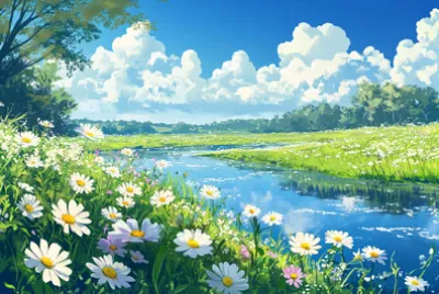 春の花咲く草原