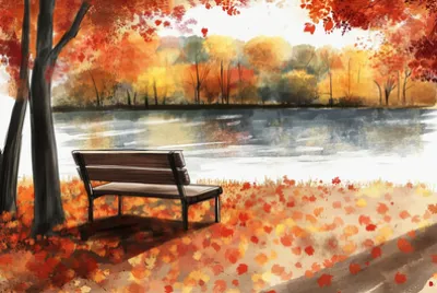 Eine einsame Bank im Herbst