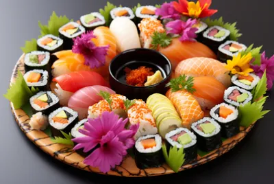 Plateau de sushis aux influences florales