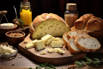 Composition rustique de pain et de fromage