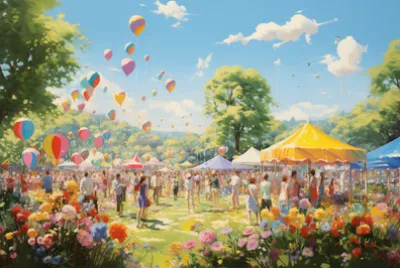 Festa in giardino con ombrelloni colorati