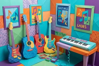 Coin studio de musique avec guitares, clavier, do