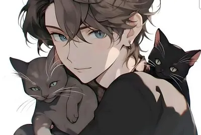 chico con gatitos