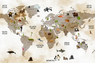 פאזל של World map of different animals
