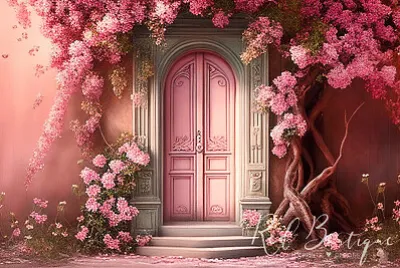 Fundal Foto Pink Door with Roses Arch