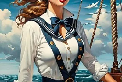 A surreal painting of a breathtaking sailor woman