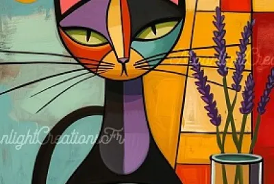 Abstract Cat with Coffee