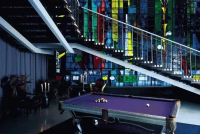 Antique Pool Table in Purple Bar
