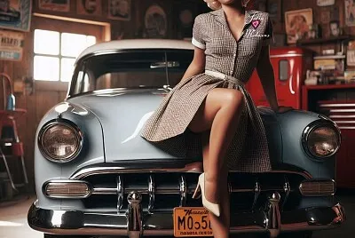 Marilyn Monroe, posing in a 50s style garage jigsaw puzzle