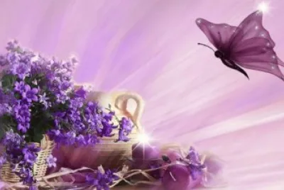 Flowers, Candle and Silk Butterfly