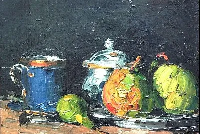 Cézanne sucrier tasse bleue poire