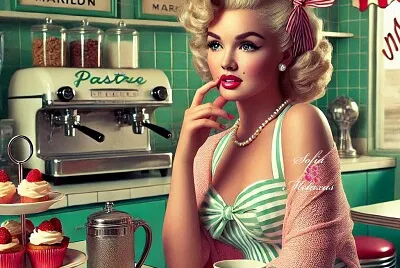 Marilyn Monroe posing in a 50’s style tea room! jigsaw puzzle
