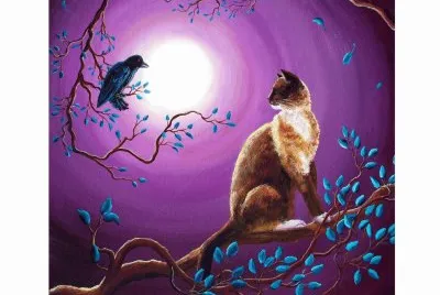Cat and Bird-Zen Painting