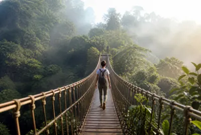 Morning Forest Rope Bridge