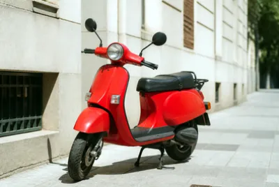 Red Moped Sidewalk(grok)