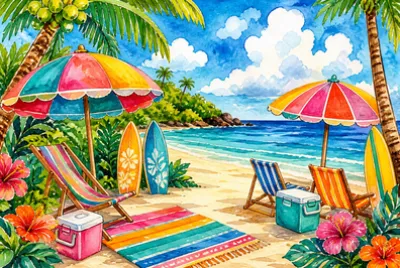 Folk Beach Umbrellas(grok)