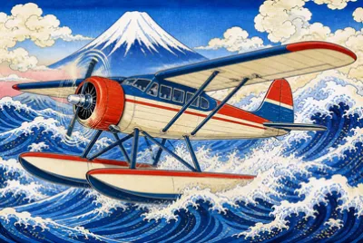 Ukiyo Seaplane Scroll(grok)