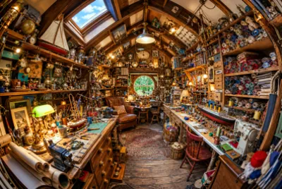 Gemütlicher Dachboden Fisheye (grok)