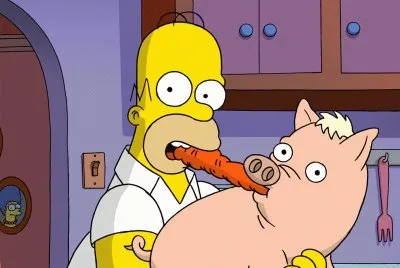 cerdo y homero comen zanahoria