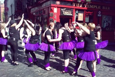 Purple Skirts Outside Temple Bar-London
