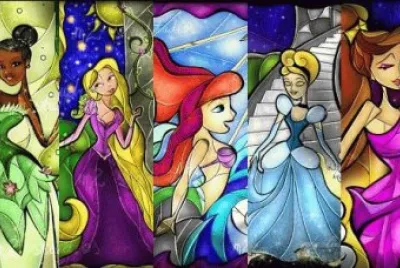 Stained-glass Tiana Rapunzel Ariel Cinderella Meg