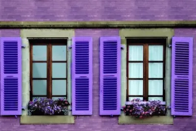 Windows with Purple Shutters