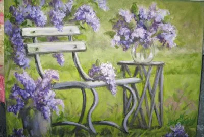 פאזל של Spring Lilacs on Park Bench