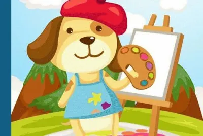 caricatura de perro pintor