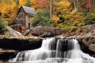 mill and waterfall.
