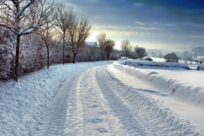 Winter snow farm lane