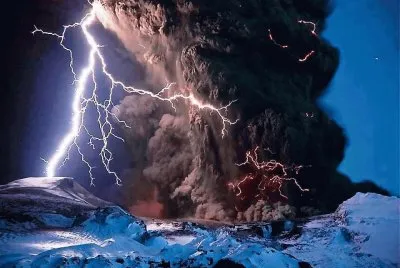 eruption with lightning