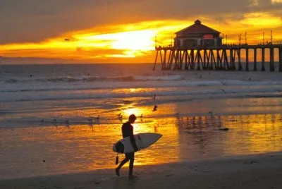 Surfer at Dusk-Huntington Beach