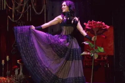 Model in Purple at Bellagio Party-What a Dress!