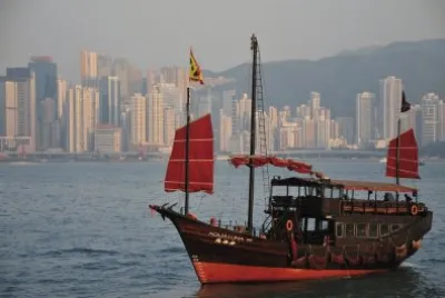 Chinese Junk  in Hong Kong Harbour