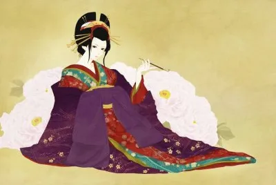 Art  Geisha in beautiful Kimono