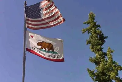 USA and California Flags in Santa Ana Winds
