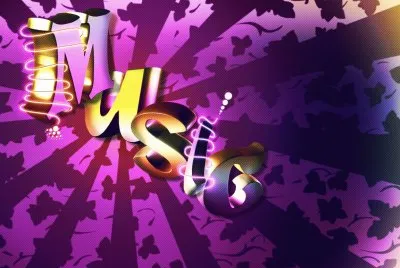 Flashy Music on Purple Background- 3D Art