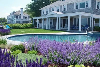 Tropical Purple Garden by Pool jigsaw puzzle