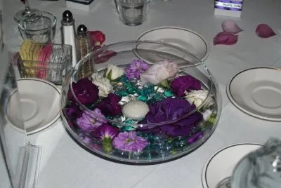 Centerpiece of Floating Purple Flowers