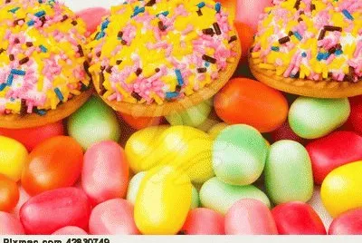 sweet-cakes-and-colourful-gums-at-the-background-c jigsaw puzzle