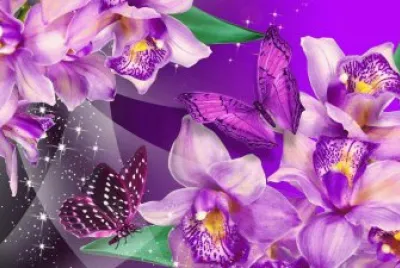 פאזל של Purple Orchid and Butterflies