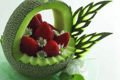 Strawberries in a Melon Basket